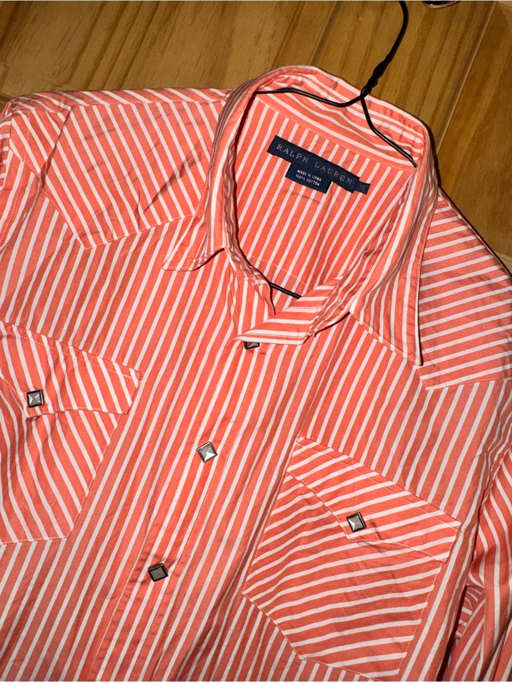 Y2K/Vintage Ralph Lauren Blue Label Coral Stripe Western Pearl Snap